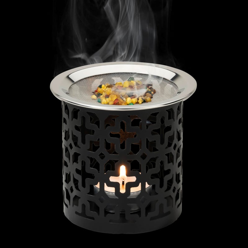 MaMeMi Black Iron Incense Burner with Sieve Height 3.15 inch [Handmade] for Burning Incense with a Tealight - Image 4
